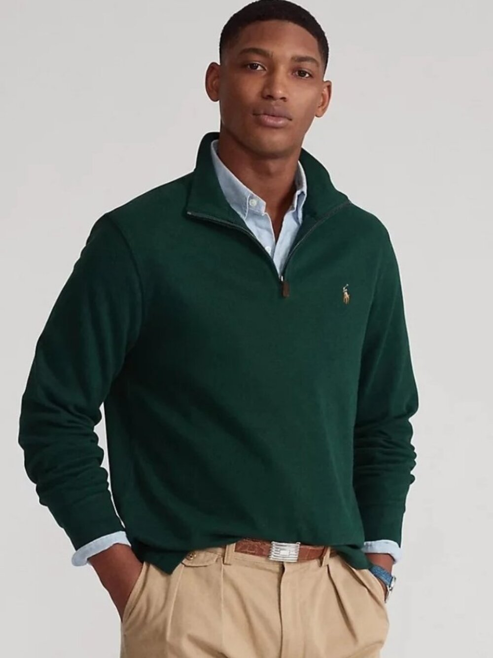 Polo Ralph Lauren Estate Rib Quarter Zip Green Pullover Sweater Men's 2XLT (Tall